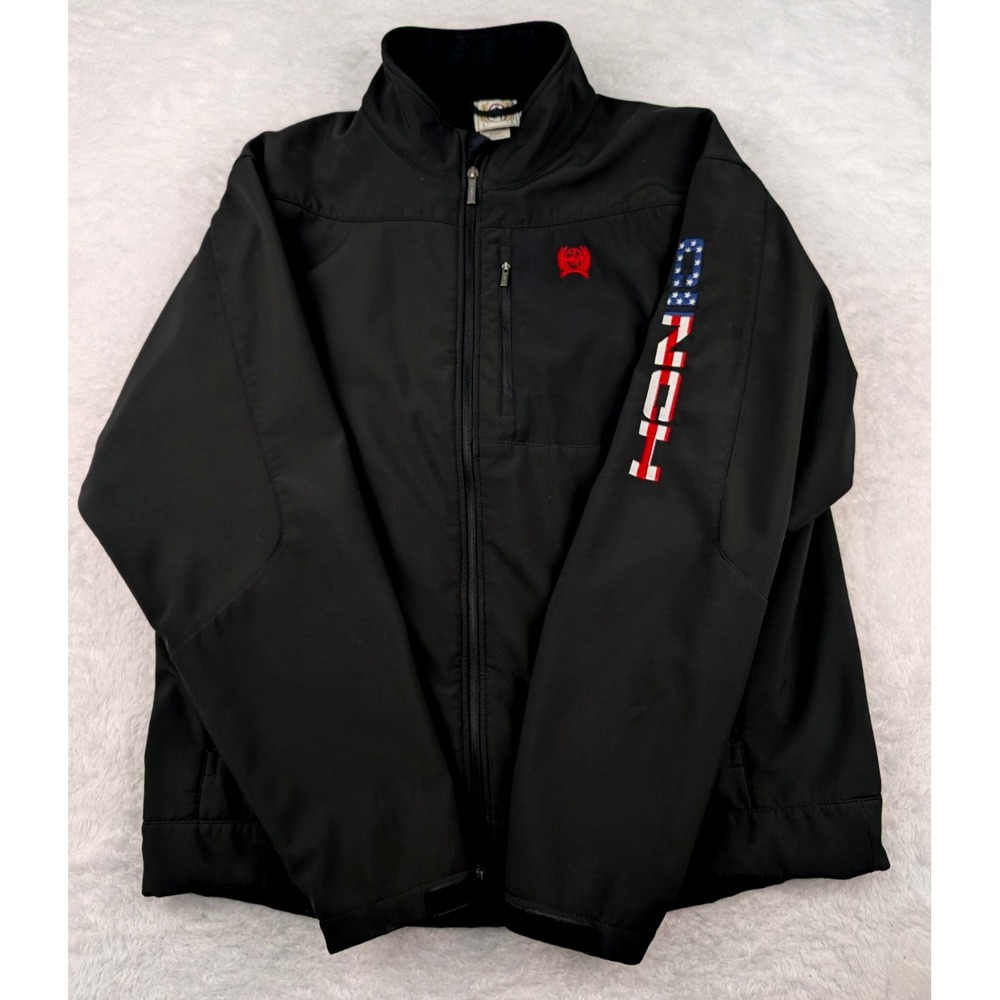 Cinch Full Zip Soft Shell Jacket Men's XL Black w/USA Flag Logo Concealed Carry